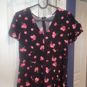 GAP Black Midi Dress with Pink Floral Print
